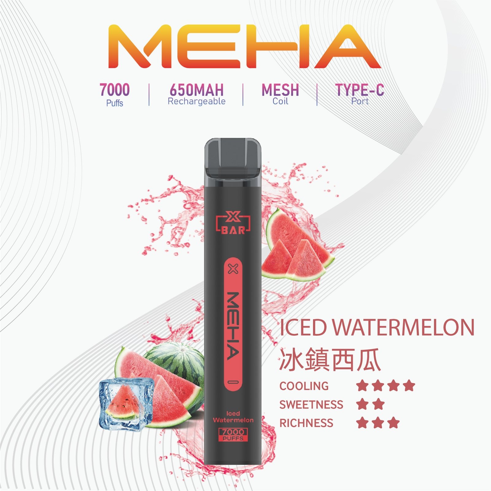 MEHAXBAR小黑條7000口拋棄式4jpg LANA拉娜鹽系霧化|台灣電子煙主機煙彈商城